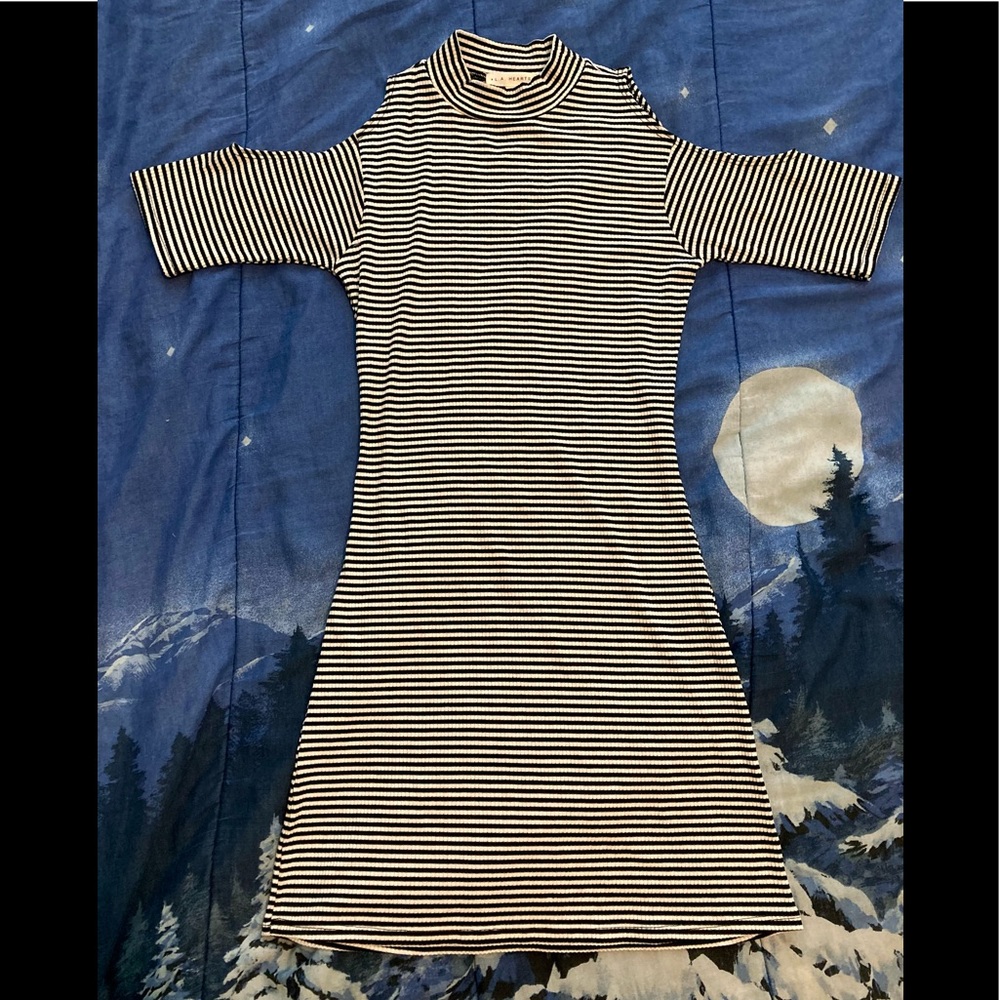 L.A. Hearts Striped Cold Shoulder Dress